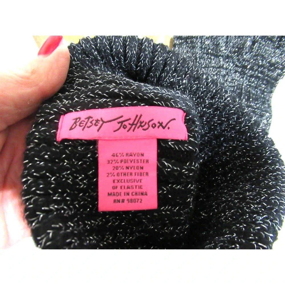 BETSEY JOHNSON BEANIE & GLOVE SET METALLIC BLACK OSFM MSRP $58.00